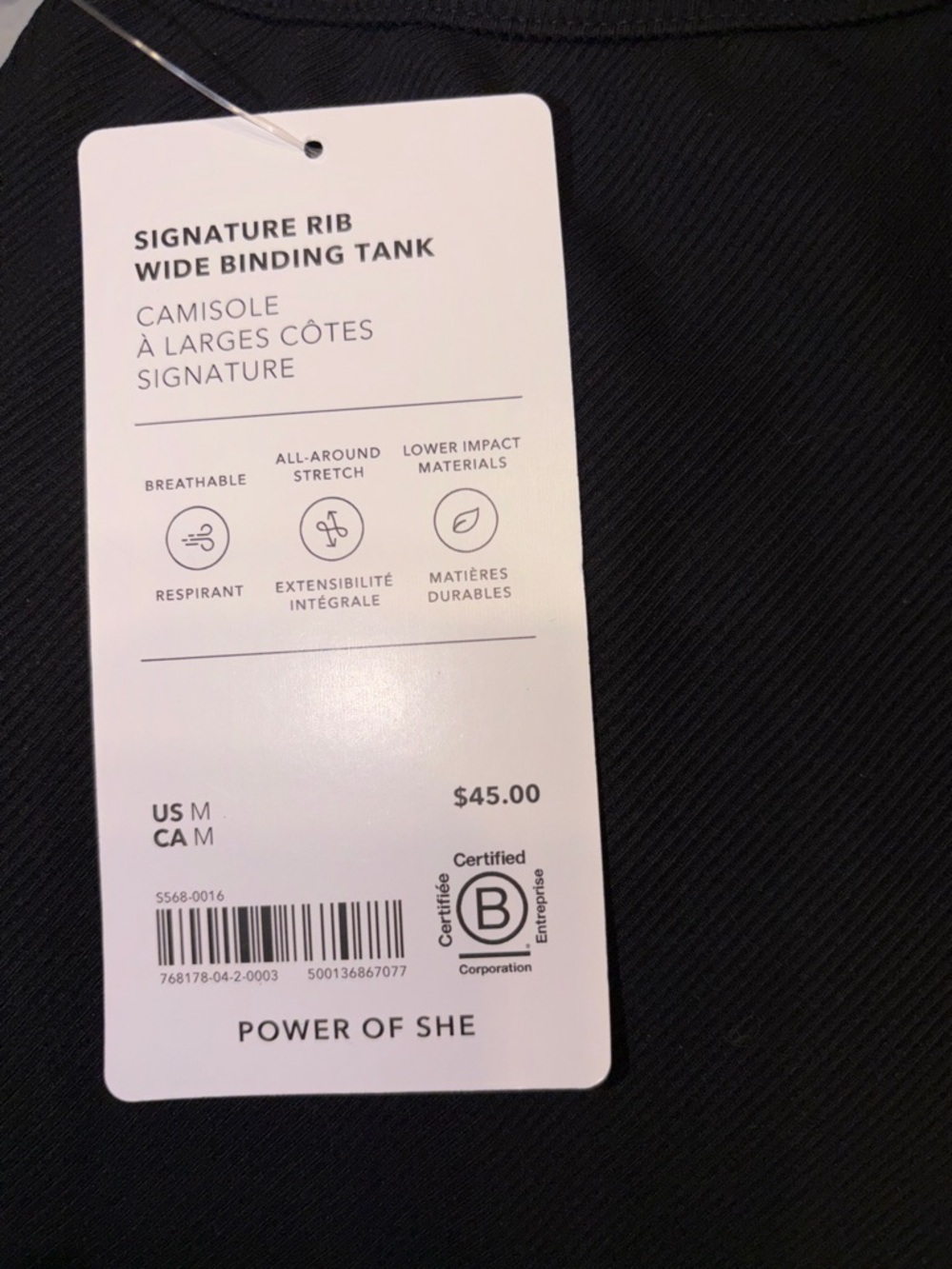 NWT Athleta Signature Rib Wide Binding Tank Black Cropped Medium - Picture 3 of 3